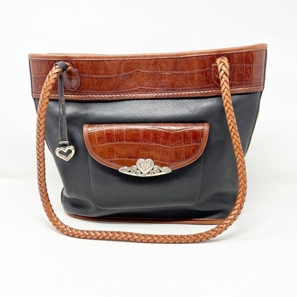 BRIGHTON | Vintage Black Classic Leather Tote - Picture 2 of 16